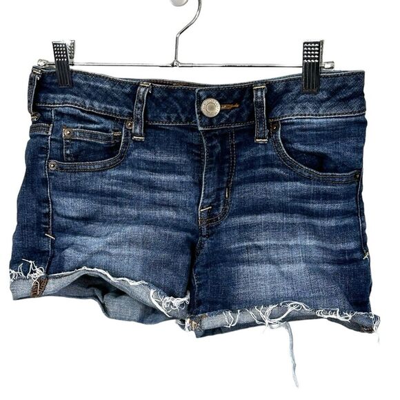 American Eagle blue jean Shortie Shorts size 4 - Picture 1 of 6